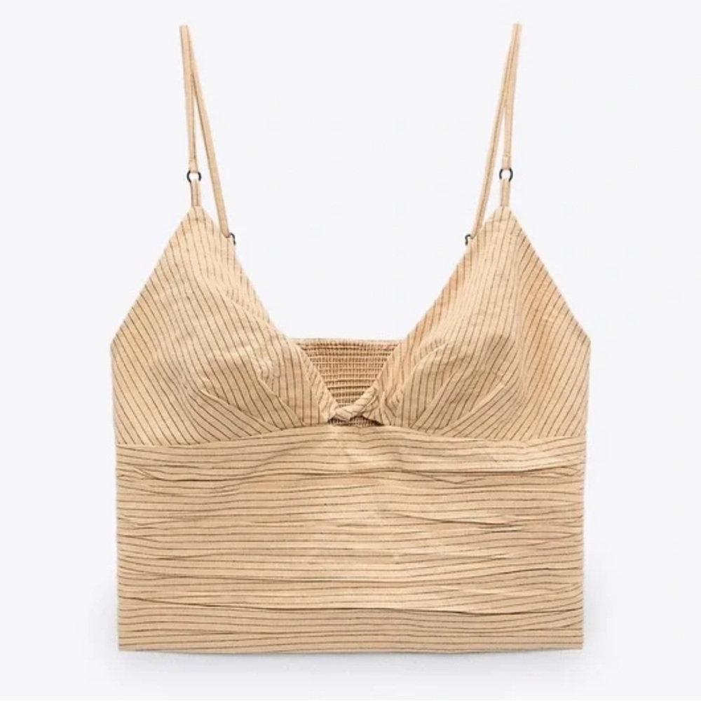 Zara Cut Out Striped Cotton Crop Top with Spaghetti Straps. XS